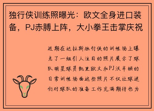 独行侠训练照曝光：欧文全身进口装备，PJ赤膊上阵，大小拳王击掌庆祝